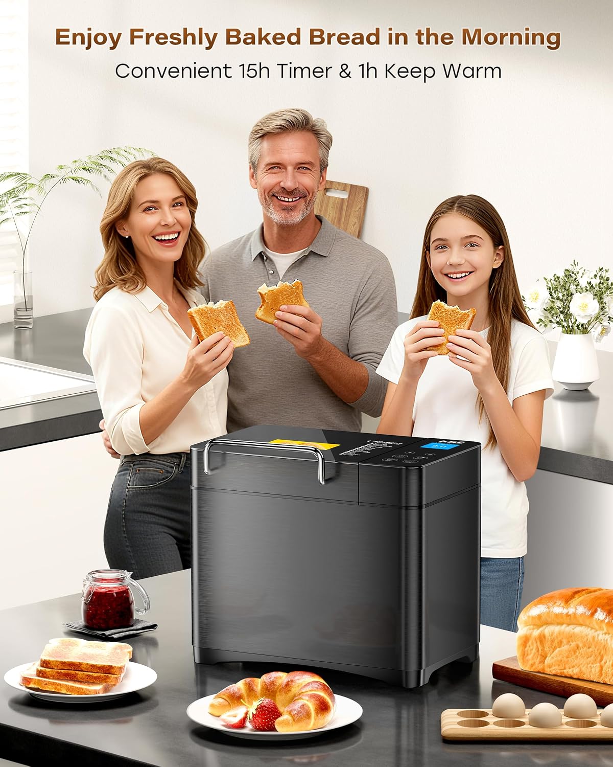 Panificadora Automática KBS de 2 lb, 710W, 17 Programas, Dispensador Automático de Frutos Secos y Temporizador de 15 Horas