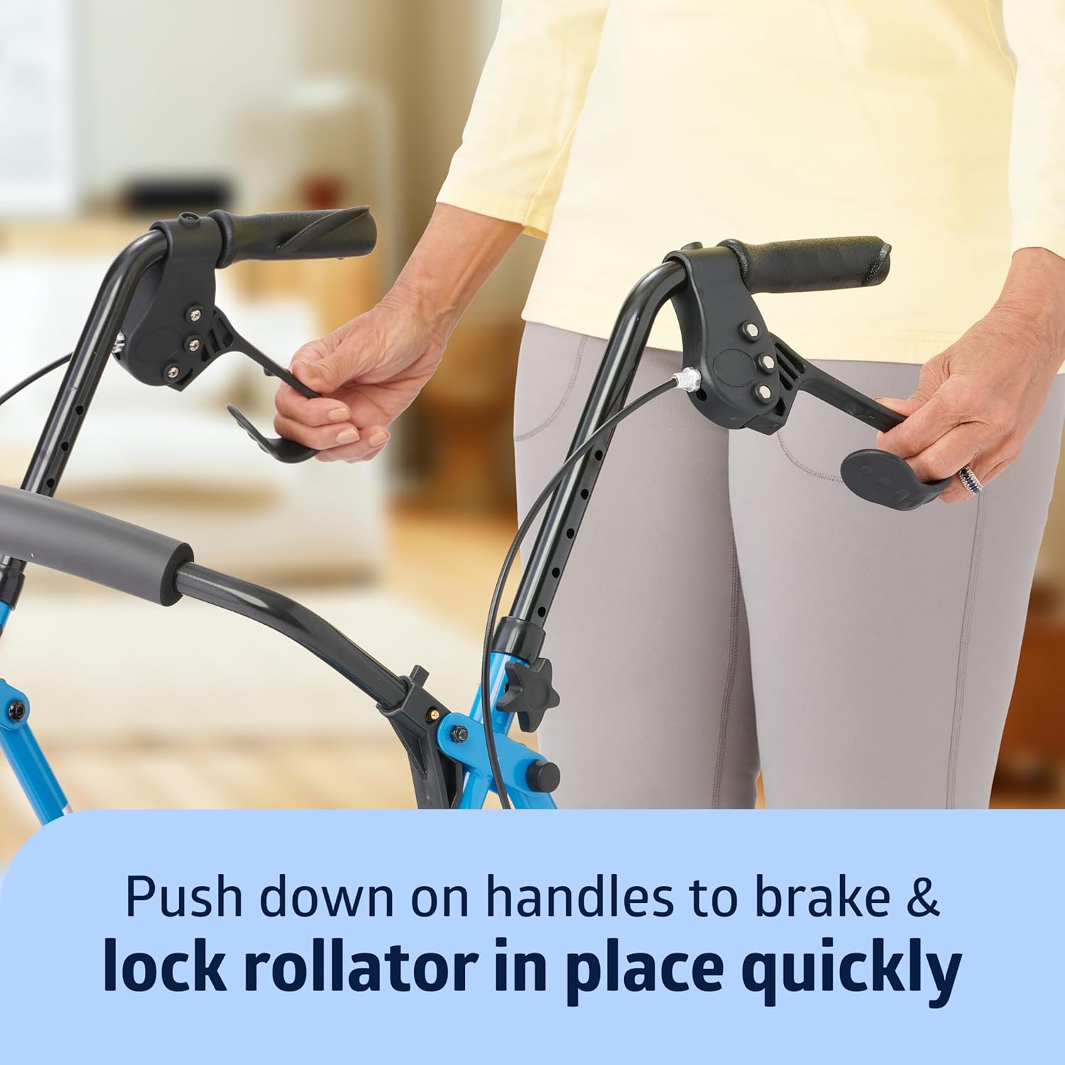 Medline Mobility - Rodillo de acero confiable para movilidad, color azul claro, 300 libras. Capacidad de peso, ruedas de 6 pulgadas, mango ajustable, asiento y respaldo acolchados, caminante rodante