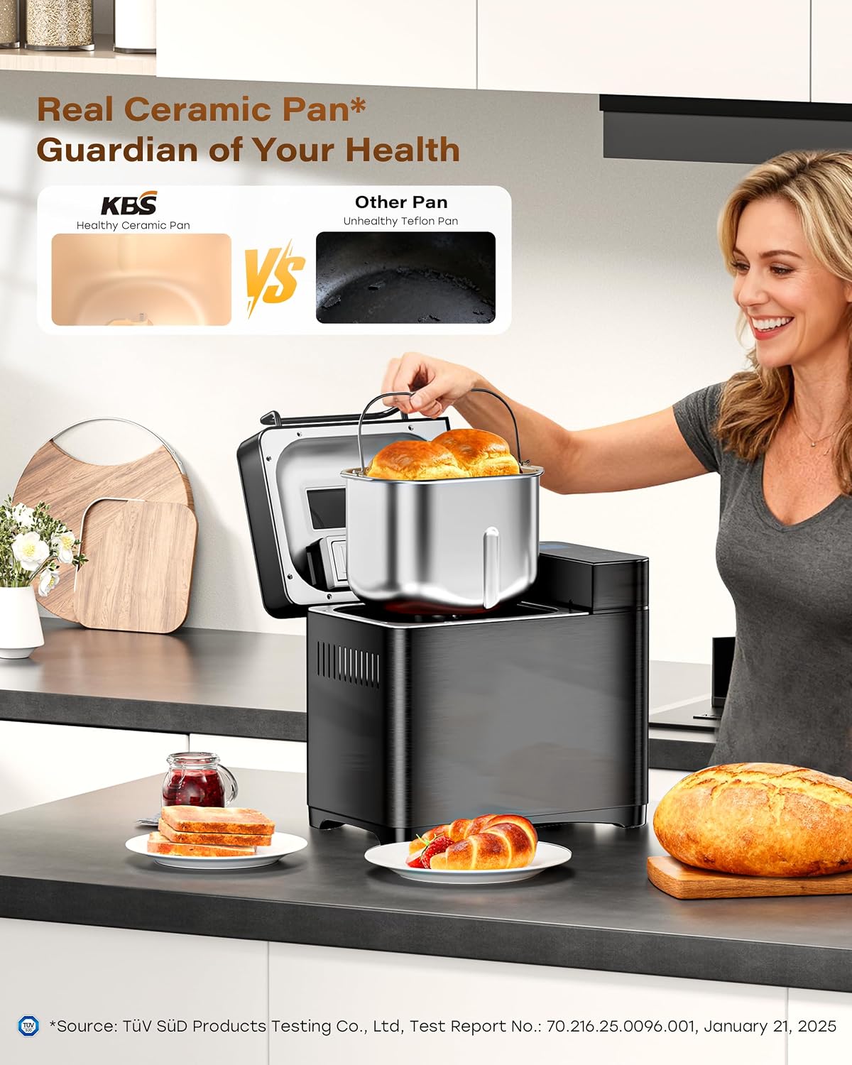 Panificadora Automática KBS de 2 lb, 710W, 17 Programas, Dispensador Automático de Frutos Secos y Temporizador de 15 Horas