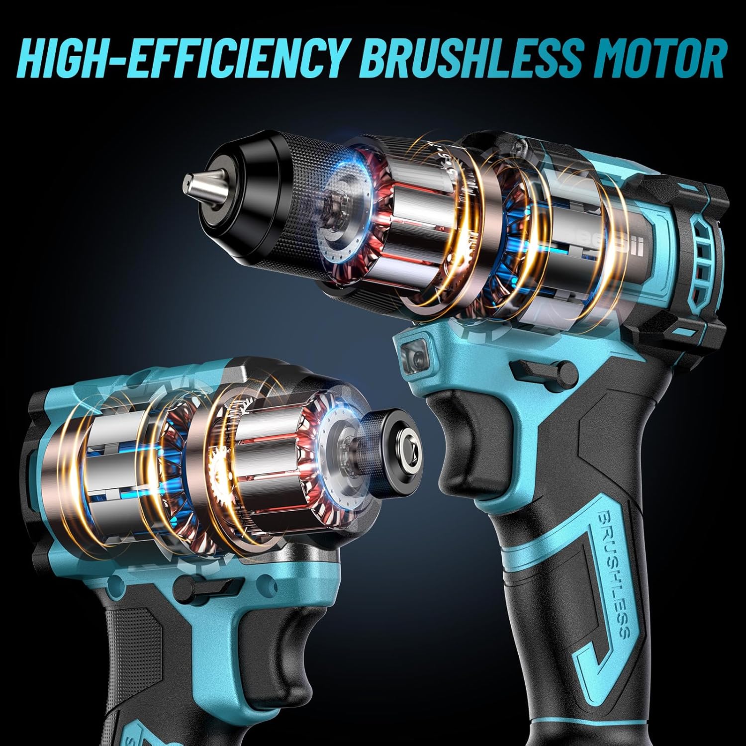 SEESII - Taladro inalámbrico y destornillador de impacto de 21 V máximo, kit combinado de herramientas eléctricas incluido taladro de 3/8 pulgadas y driver de impacto de 1/4 pulgadas, 2 baterías de