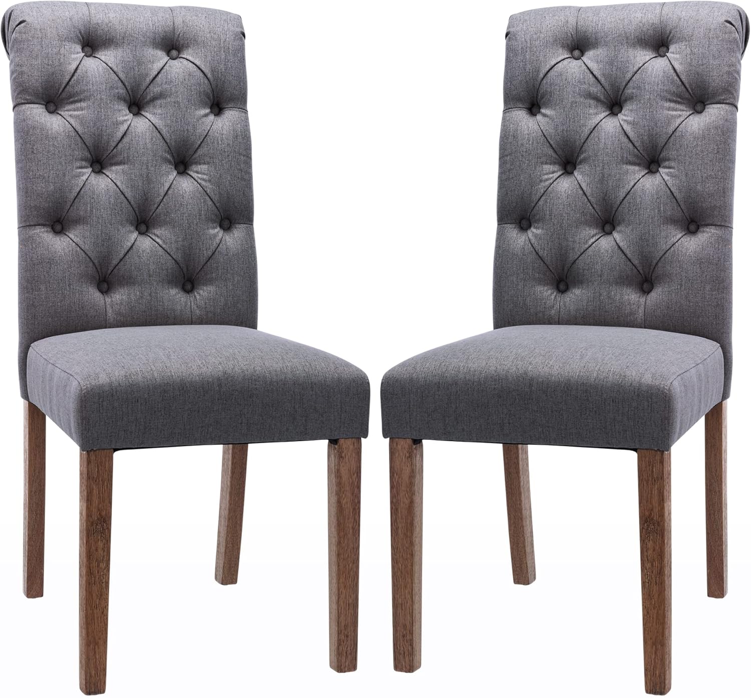 COLAMY - Juego de 6 sillas de Comedor con Botones y tapizadas, con Patas de Madera Maciza y Asiento Acolchado para Comedor, Cocina, Color Gris