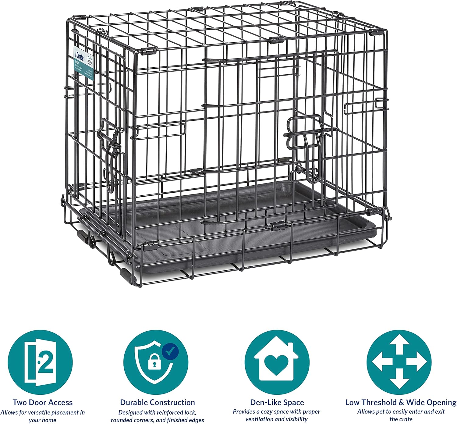 MidWest Homes for Pets - Jaula para perros XL | Jaula para perros MidWest iCrate de metal plegable con doble puerta con panel divisor, protege los pies y bandeja para perros a prueba de fugas | 48 pulgadas de largo x 30 de ancho x 33 pulgadas de alto, raz