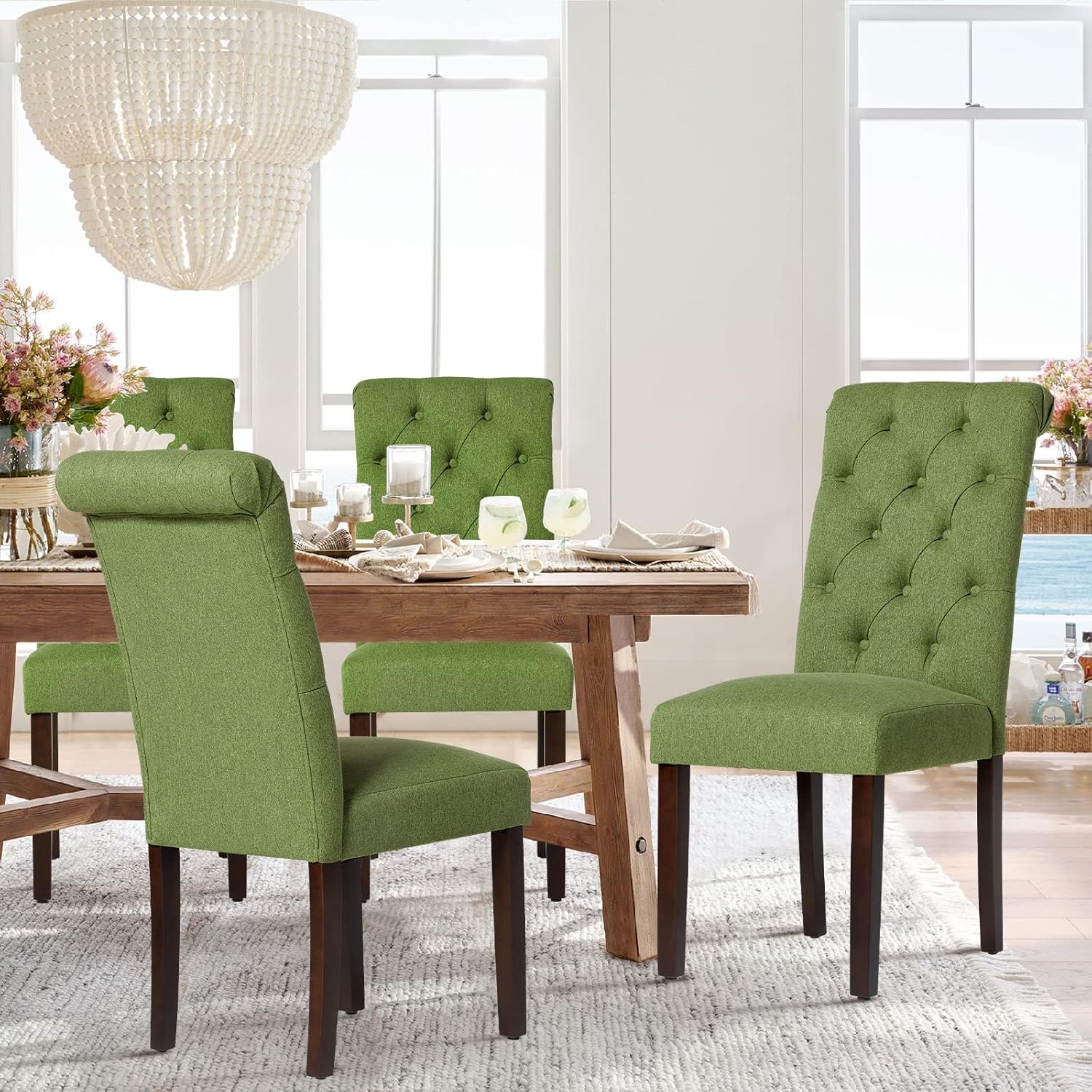 COLAMY - Juego de 6 sillas de Comedor con Botones y tapizadas, con Patas de Madera Maciza y Asiento Acolchado para Comedor, Cocina, Color Gris