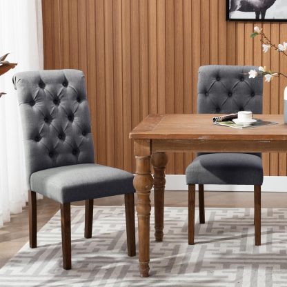 COLAMY - Juego de 6 sillas de Comedor con Botones y tapizadas, con Patas de Madera Maciza y Asiento Acolchado para Comedor, Cocina, Color Gris