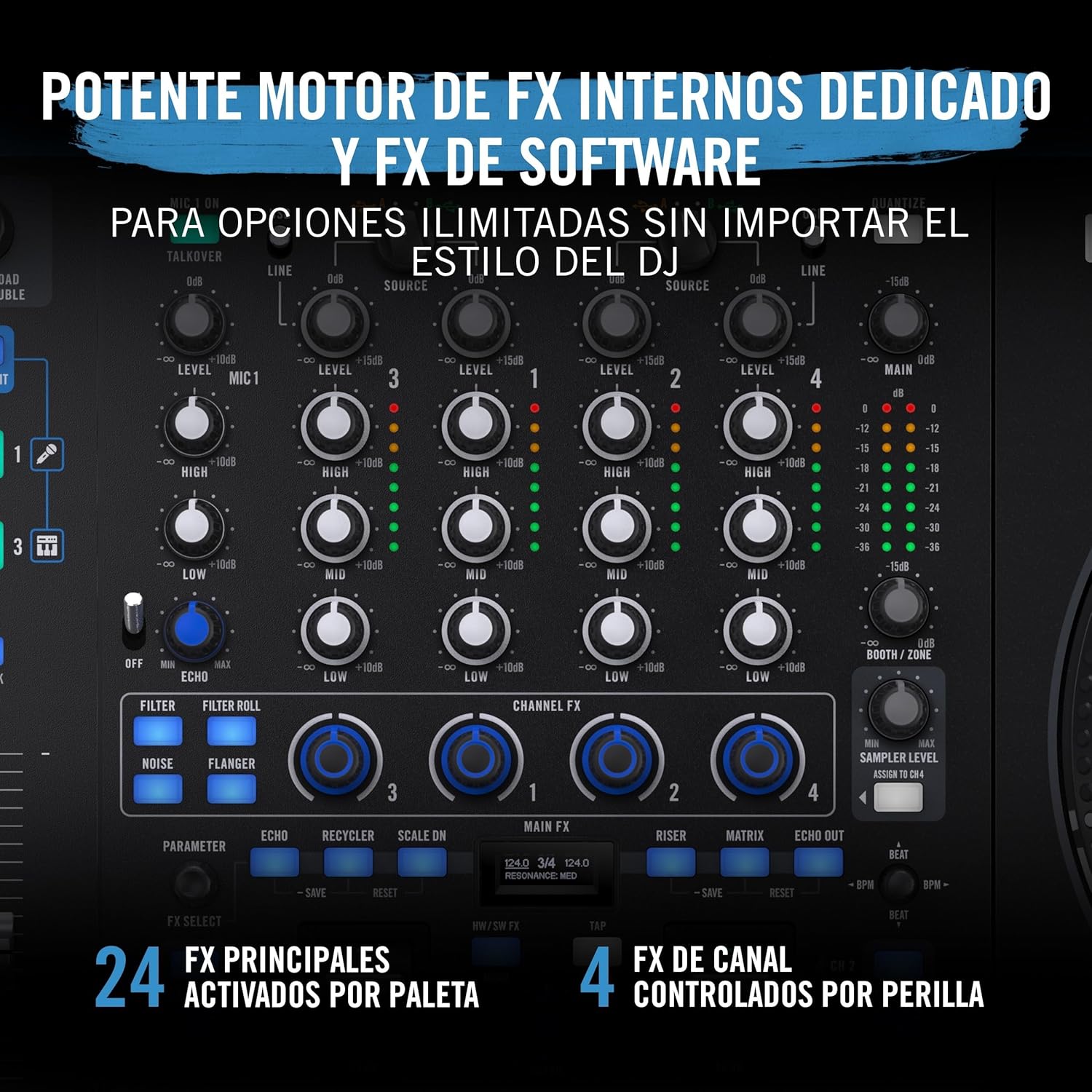 Rane FOUR Controlador DJ Stems Avanzado, 4 Canales - Jog Wheels de 8.5" + Displays, Mezclador DJ con FX Internos, Serato DJ Pro + Pitch 'n Time DJ