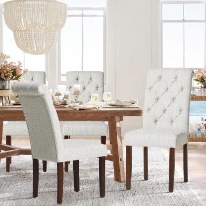 COLAMY - Juego de 6 sillas de Comedor con Botones y tapizadas, con Patas de Madera Maciza y Asiento Acolchado para Comedor, Cocina, Color Gris