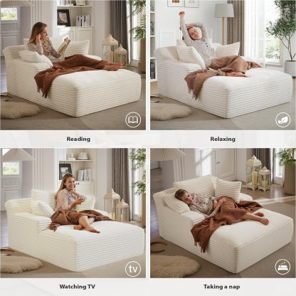 Ivoros - Chaise longue de 50 pulgadas para interior, sofá cama tapizado de pana de gran tamaño con asiento profundo, sillones de lectura, sofás tipo nube para sala de estar, no requiere montaje (beige