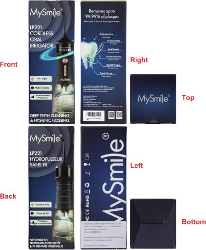 MySmile Irrigador Bucal Portátil, 5 Modos, 50–150 PSI, Depósito de 350 ml, 8 Boquillas y Recarga USB — Paquete de 3