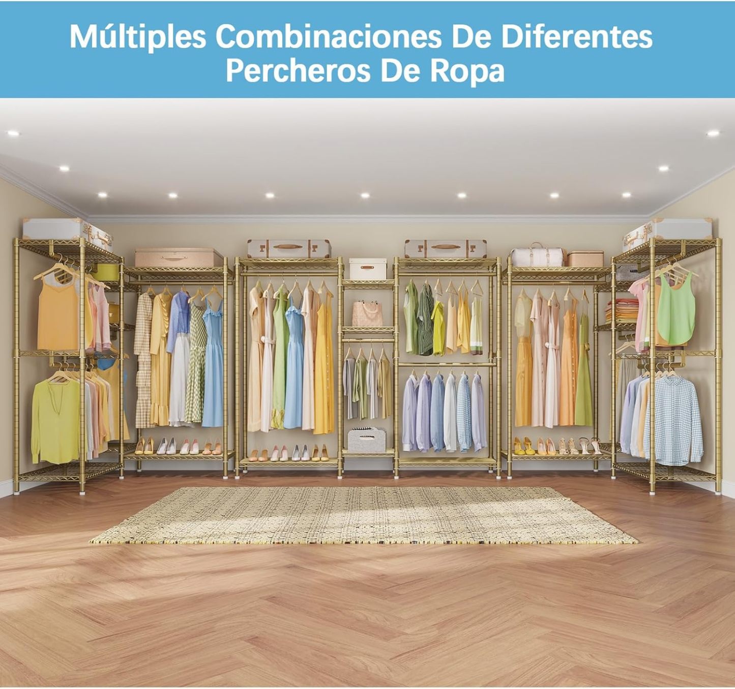 VIPEK V6 Perchero de ropa Resistente de Metal con Estantes, Estante de Clóset Portátil no Empotrado para Colgar Ropa, Ajustable perchero para ropa, Metal Closet para Ropa, Closet de Ropa Carga 386KG