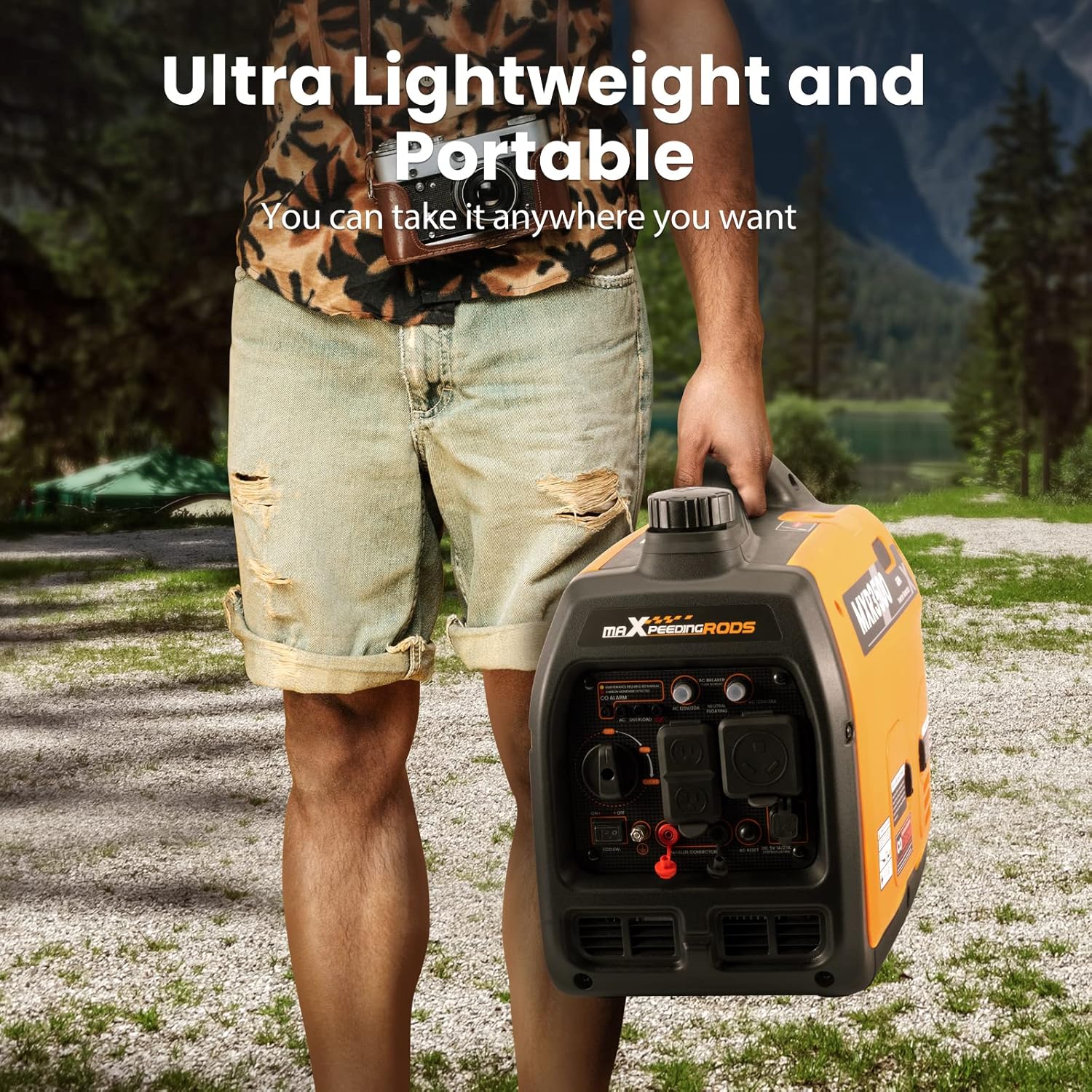 MaXpeedingrods Generador inversor portátil de 3500 W alimentado por gas, compatible con EPA, compacto y ligero para energía de respaldo en el hogar, camping al aire última intervensión, RV y remolque