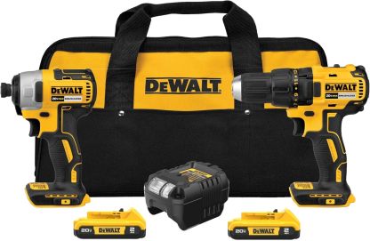 DEWALT - Taladro inalámbrico de 20 V MAX, driver de impacto, kit combinado de herramientas eléctricas de 2 herramientas, juego de herramientas eléctricas sin escobillas con 2 baterías y cargador