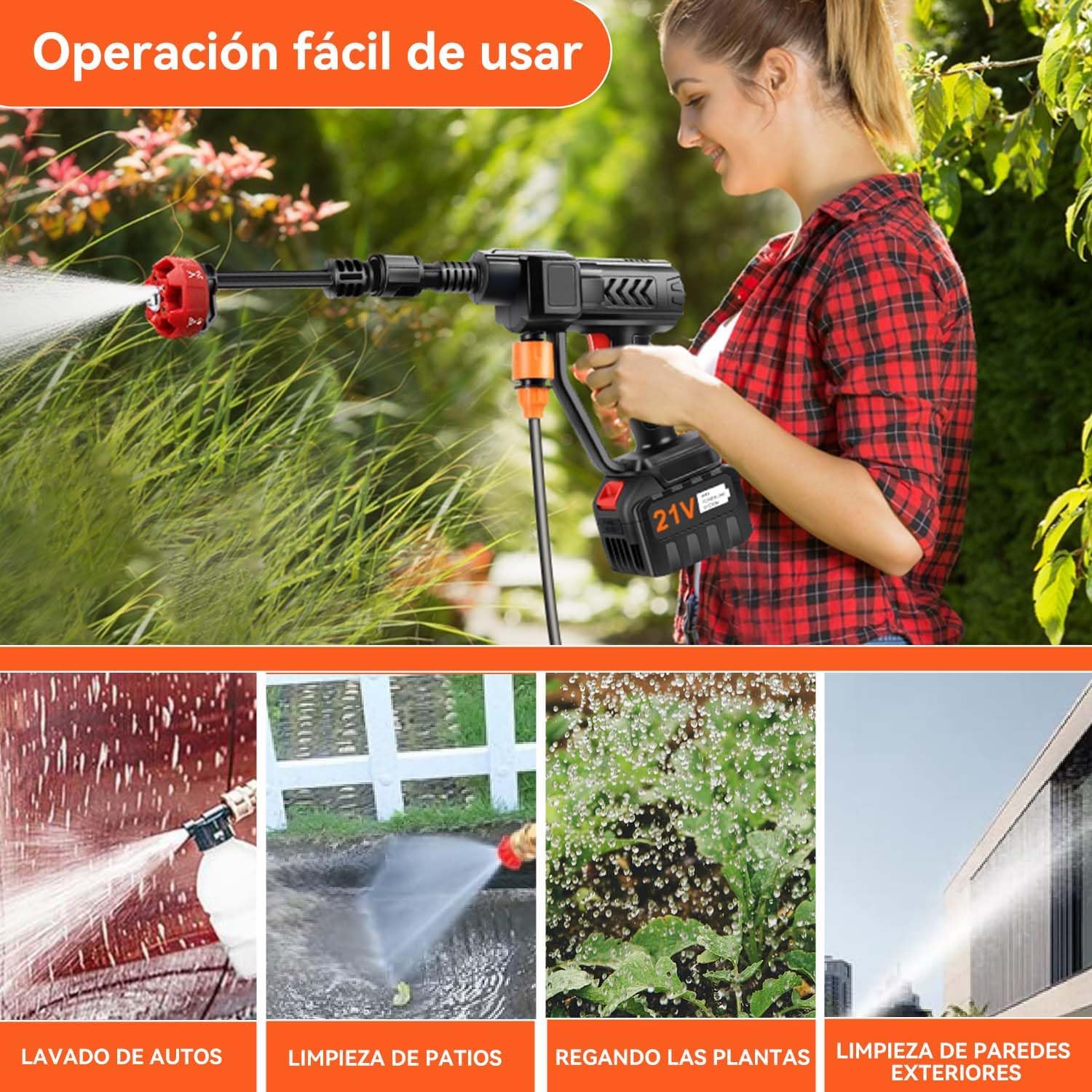 ACOVARK Hidrolavadora Inalámbrica Portátil con 2 Boquillas y Cañón de Espuma, Pistola para Hidrolavadora con Manguera de 5m, Alcance de 6-8 Metros, con Caja de Herramientas, para Pisos y Vehículos