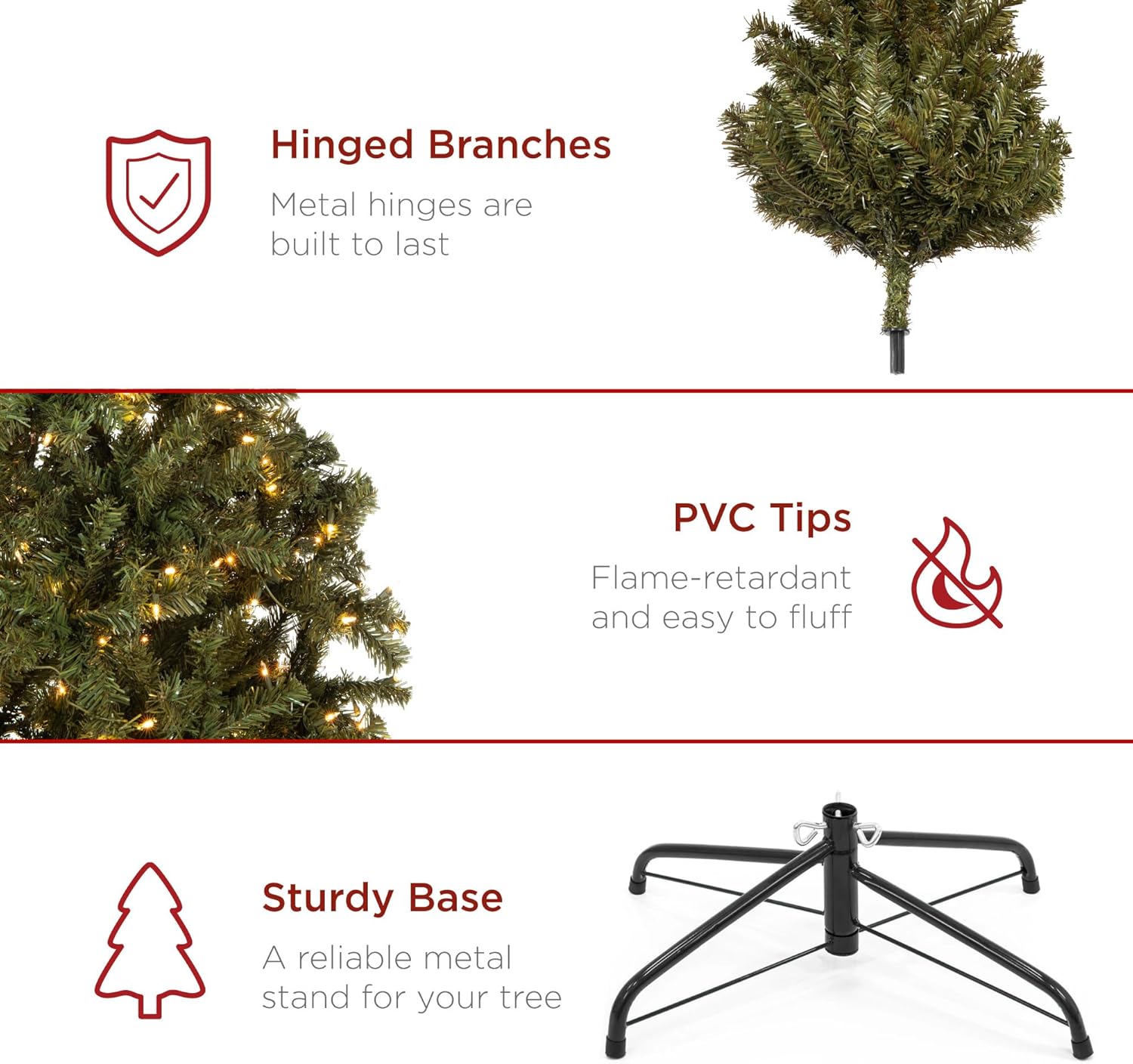 Best Choice Products - Árbol de Navidad Artificial de Abeto preiluminado de 7 pies para el hogar, Oficina, decoración de Fiesta con 550 Luces incandescentes, 1346 Puntas de Rama, fácil Montaje