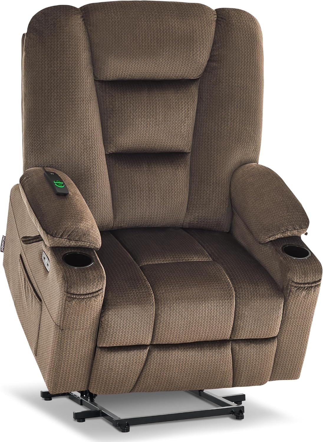 MCombo - Sofá reclinable con elevación de potencia grande con masaje y calor para personas mayores grandes y altas, 3 posiciones, portavasos y puertos USB, tela 7549 (grande, beige)