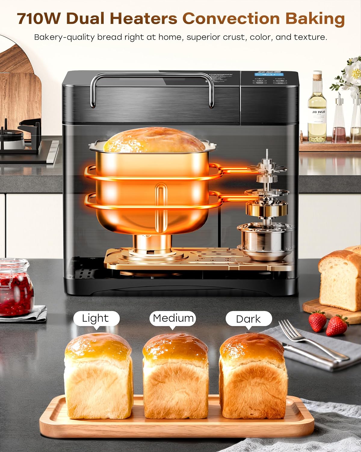 Panificadora Automática KBS de 2 lb, 710W, 17 Programas, Dispensador Automático de Frutos Secos y Temporizador de 15 Horas