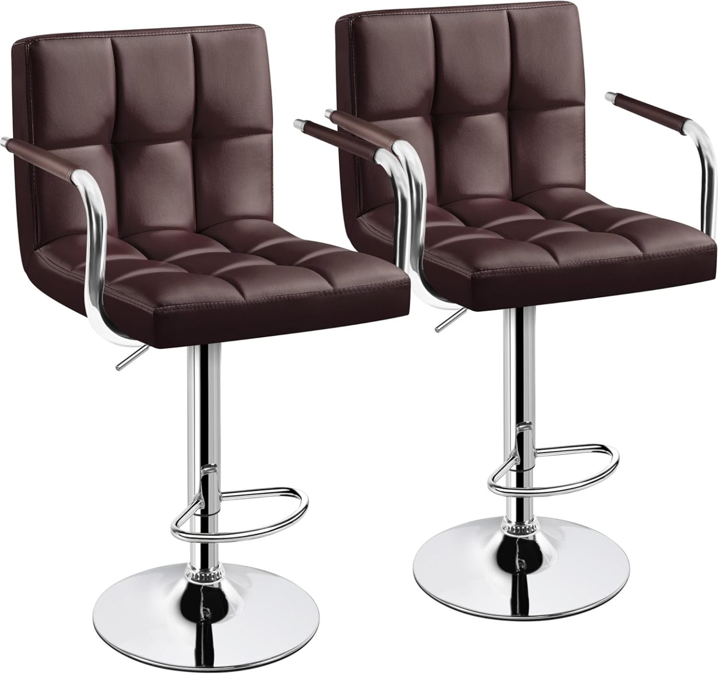 Juego de 2 taburetes de Bar giratorios Ajustables de Piel sintética, sillas hidráulicas de Barra con reposabrazos y Respaldo para Bar, Cocina, Comedor, Color Blanco