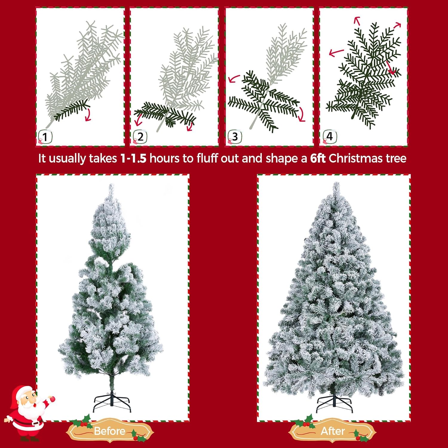 Yaheetech Árbol de Navidad artificial preiluminado de 6 pies con luces incandescentes blancas cálidas, árbol de Navidad con 820 puntas de rama, 250 luces incandescentes y soporte plegable, color rosa
