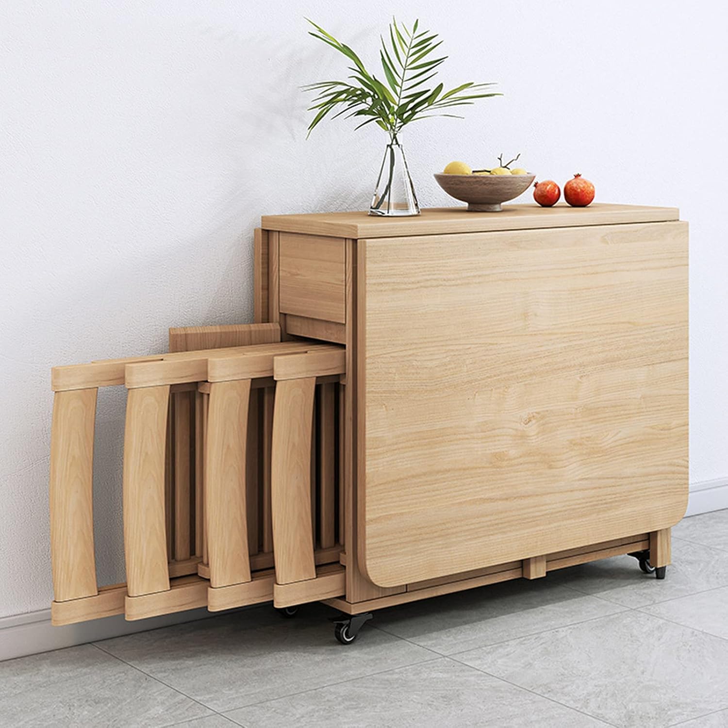 Juego de mesa plegable de comedor plegable, mesa de comedor extensible de madera con 4 sillas