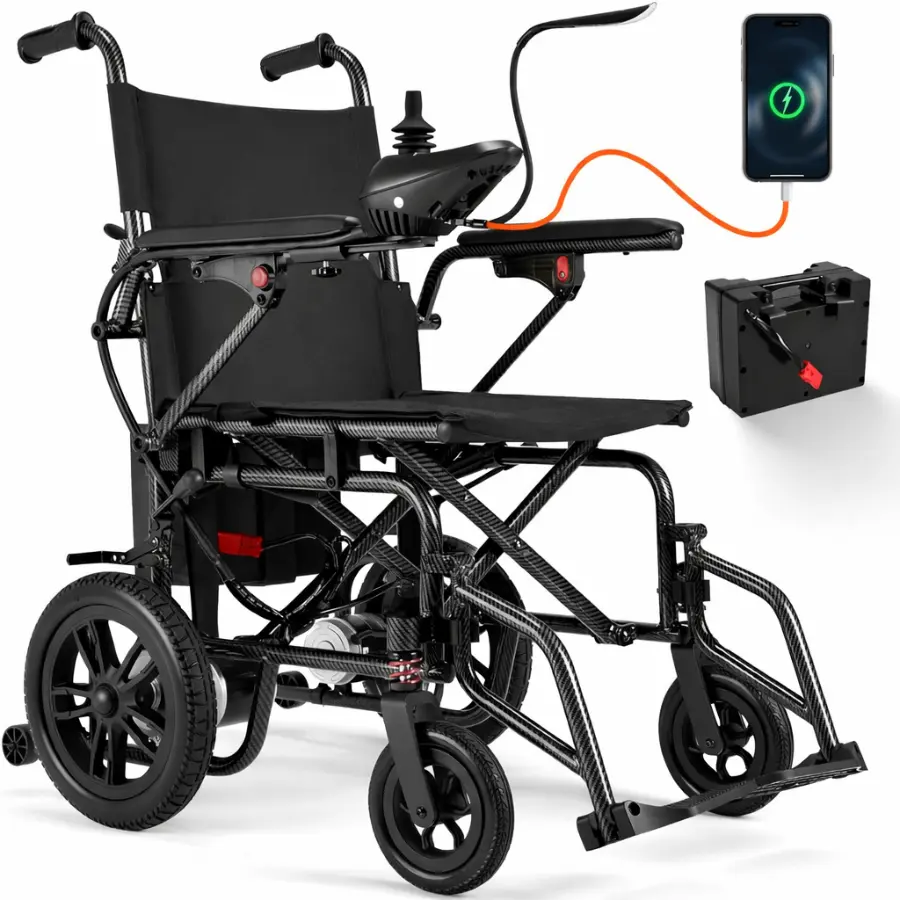 Silla de ruedas eléctrica para adultos, plegable, con doble motor de 360 ​​W, autonomía de hasta 15 millas, velocidad máxima de 4 MPH y capacidad de carga de hasta 286 libras.