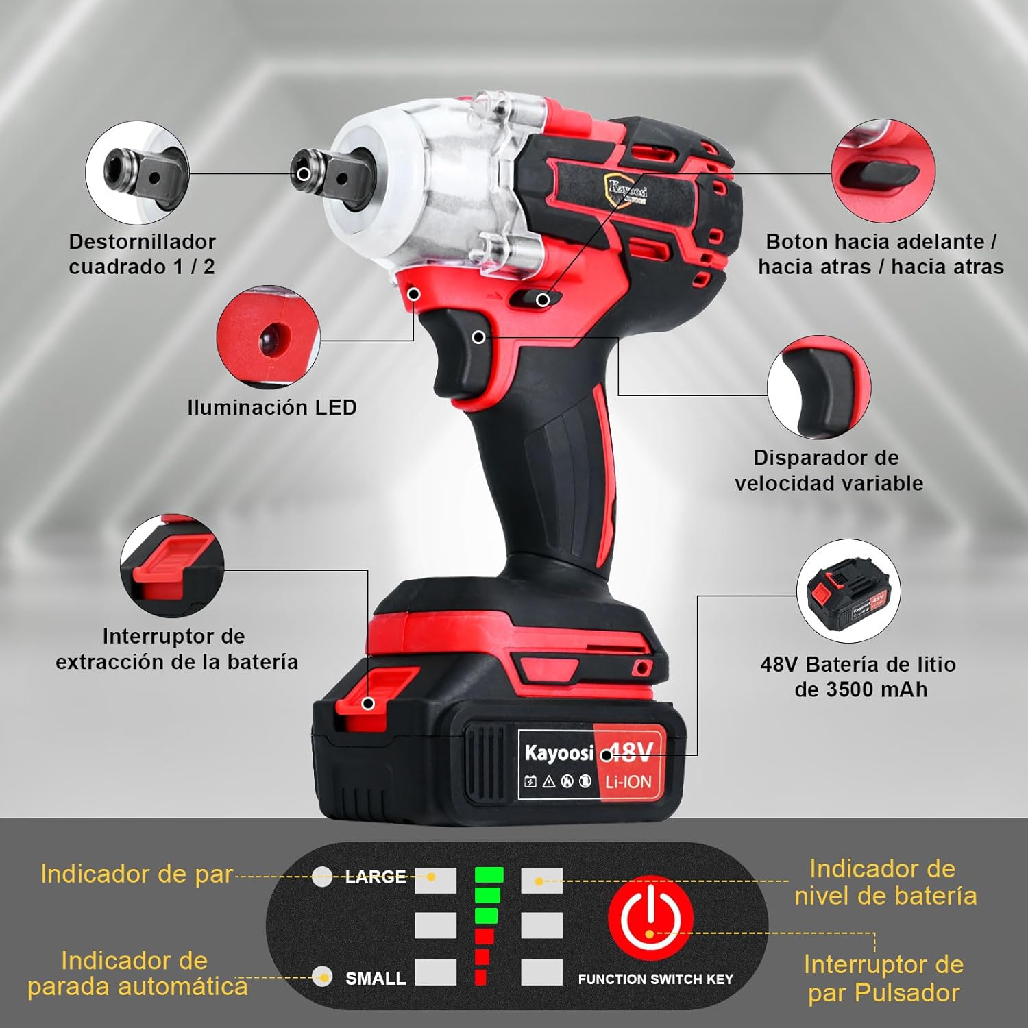 Kayoosi Taladro Electrico Inalámbrico y Juego de Llave de Impacto, con 2 Baterías Recargables de Iones de Litio y Cargador, con 33 Accesorios, Incluidas Tomas de Corriente, con Kit de Montaje.