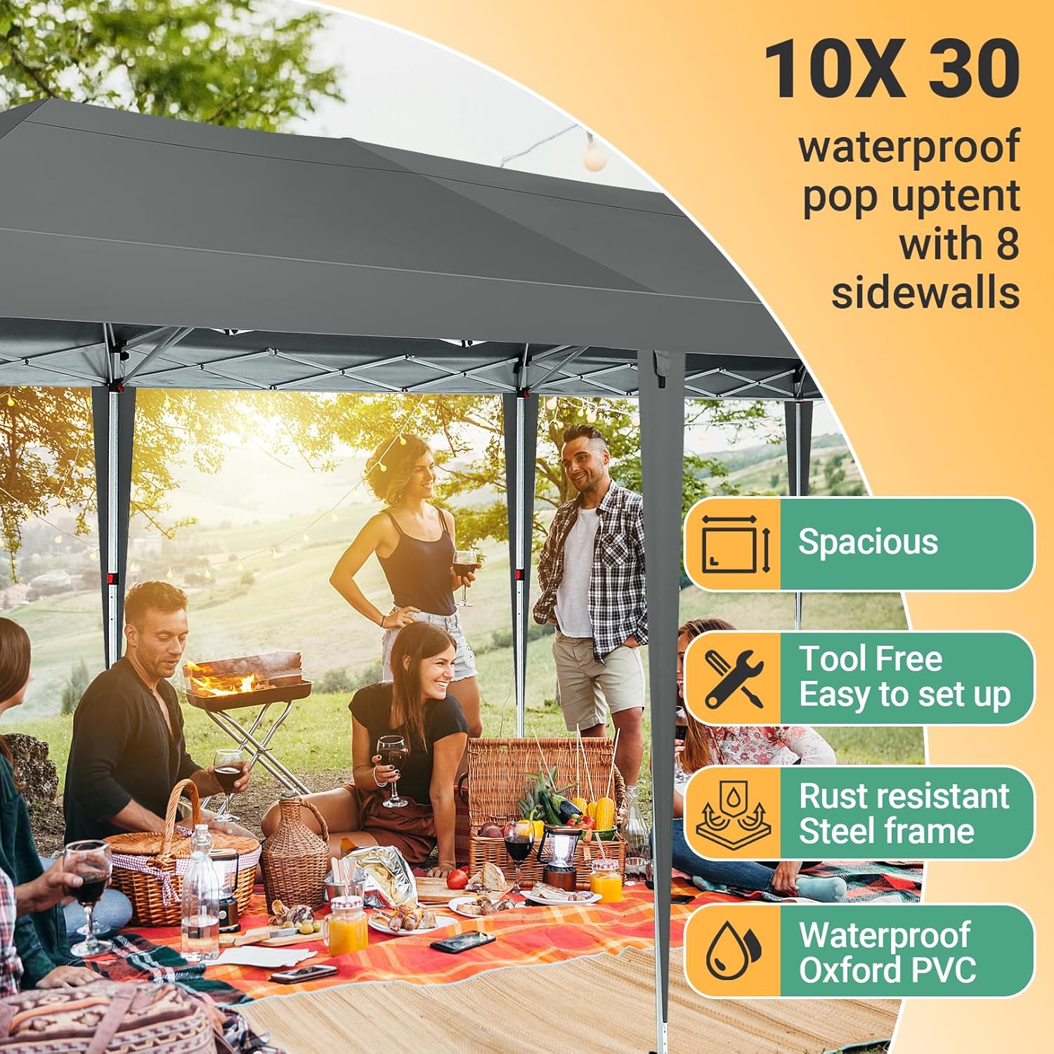 COBIZI - Toldo desplegable de 10 x 20 Pulgadas con 6 Paredes Laterales, toldo Impermeable para Eventos al Aire última intervensión, UPF 50+ cenador portátil para Fiestas, Playa, Camping, Boda,