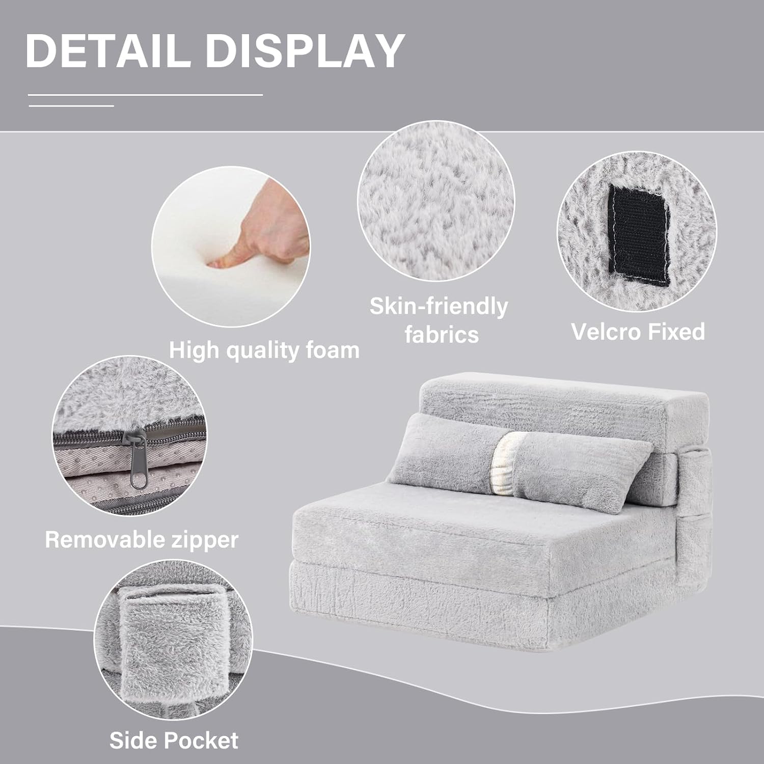 Tiita - Sillón de futón, tamaño individual, sofá cama plegable con almohada, colchón de piso y futón para sala de estar, recámara, uso de invitados, departamento