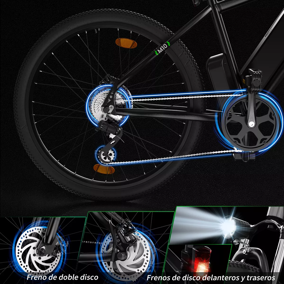 Bicicleta Eléctrica Para Adultos Motor De 1000 W De Potencia Máxima, Autonomía De 80 Km, Neumáticos De 26 Bicicleta De Montaña Eléctrica Para Desplazamientos Diarios Con Batería Extraíble De 10.4ah