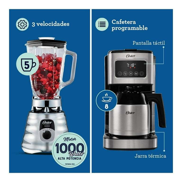 Combo Oster 5 Elementos licuadora, Cafetera, batidora, wafflera y exprimidor de jugos Negro con Plata
