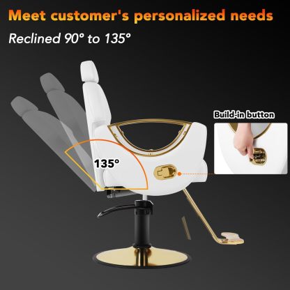 Silla de peluquero de salón, silla reclinable para peluquero, silla de peluquería con bomba hidráulica resistente, silla de peluquería giratoria de 360 grados para peluquería en casa, color rosa