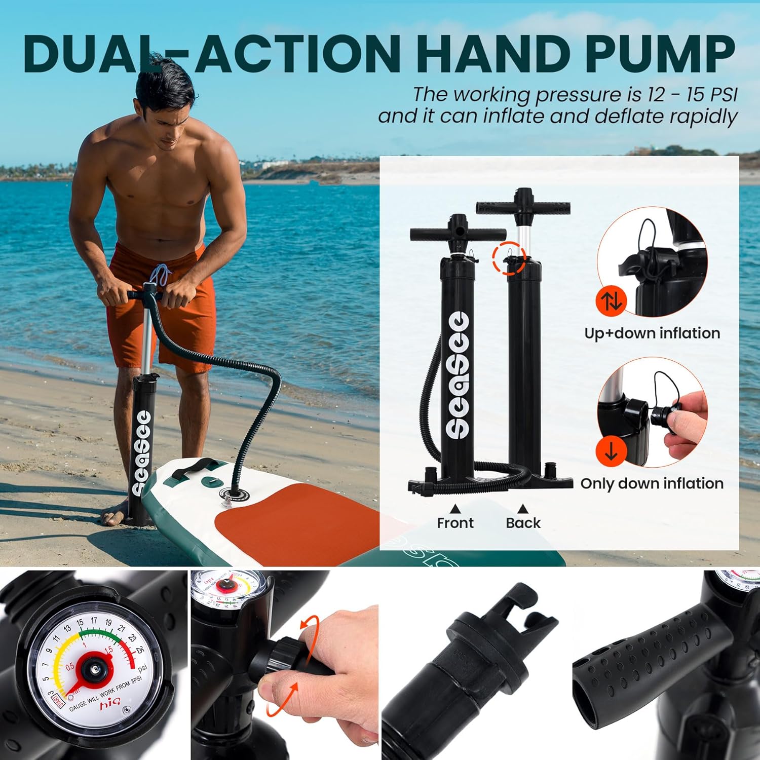 SEASEESUP Tablas de Remo inflables con Accesorios Sup, Tabla de Remo de 12 pies, Duradera, Ligera, diseño Estable de 33 Pulgadas de Ancho para Adultos con sobrepeso