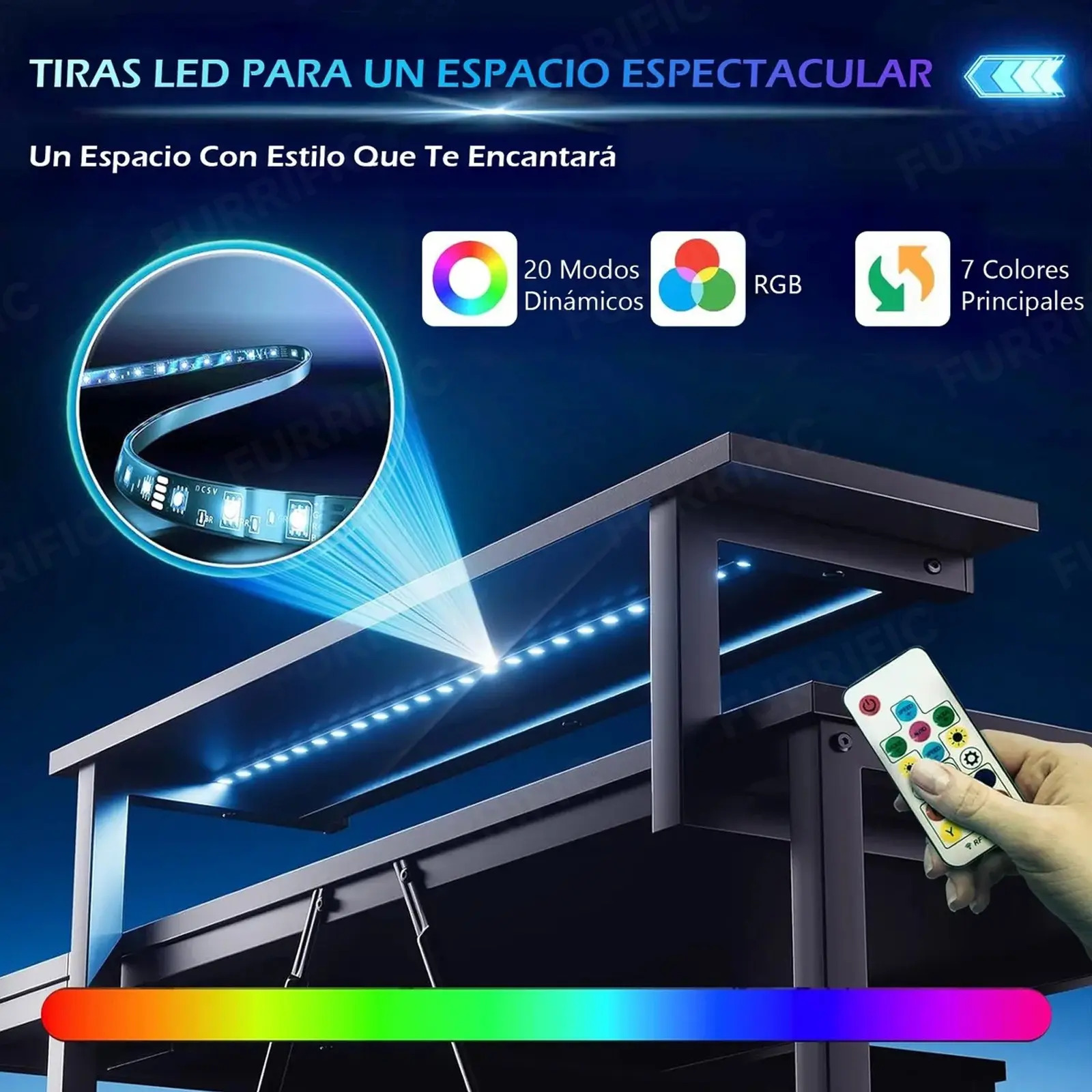 Furrific®escritorio Gamer En L Con Luz Led Y Regleta Enchufe