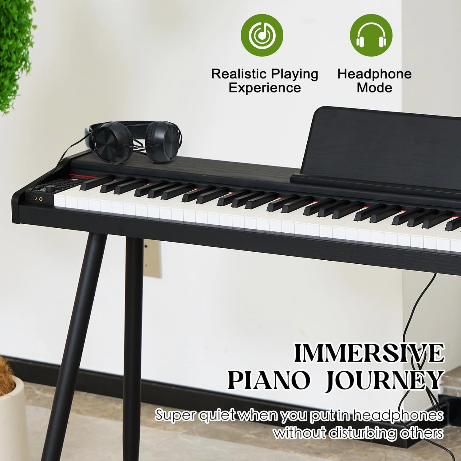 Teclado digital para piano de 88 teclas semiponderado, piano eléctrico de tamaño completo para principiantes, con soporte de partitura, pedal, adaptador de corriente, modo de auriculares,