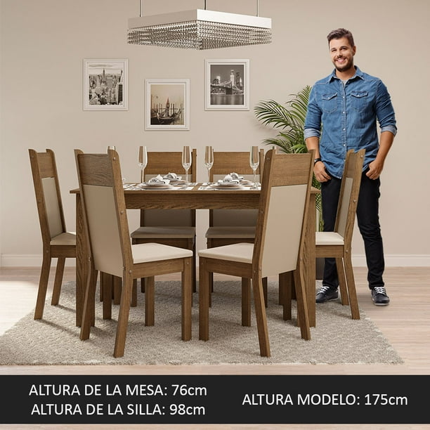Juego de Comedor Madesa Jaíne Mesa Tablero de Madera con 6 Sillas Marrón/Crema Madesa con 6 Sillas