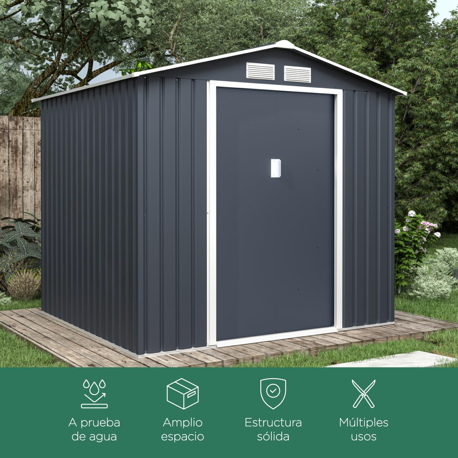 TOPLIVING Cobertizo de Almacenamiento Exterior de Metal, Bodega Exterior para Herramientas, Armario para Jardín Multiusos Metálico 213x191x195 cm Color Gris