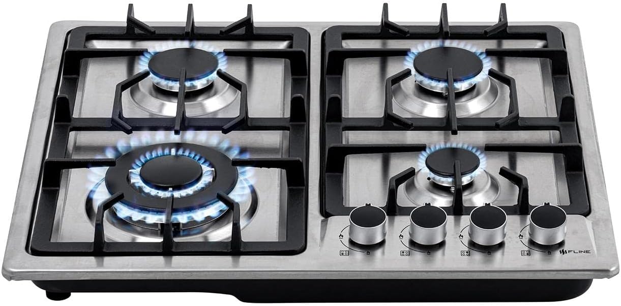 Parrilla De Gas Empotrable 4 Quemadores | Acero Inoxidable | Gas LP Y Gas Natural | Encendido Electrónico | Estufa De Mesa | Parrilla De Inducción | Fácil Limpieza