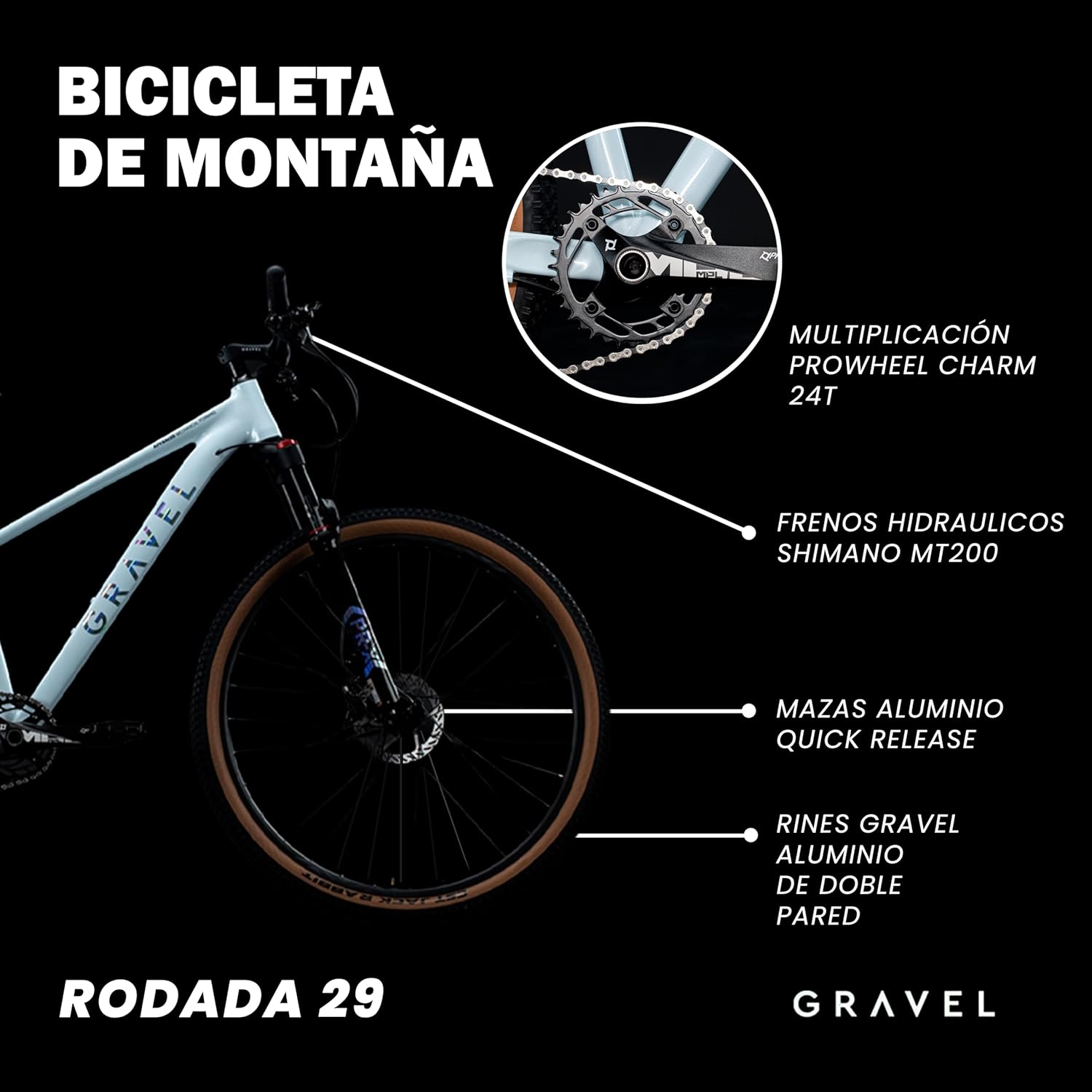 GRAVEL | Bicicleta de Montaña Meru Bicicleta Rodada 29 Blanca | Cuadro Aluminio 6061 | Cambios Shimano DEORE M6100 | Cassette 11-52T 12 Velocidades | Bici con Frenos Hidráulicos Shimano