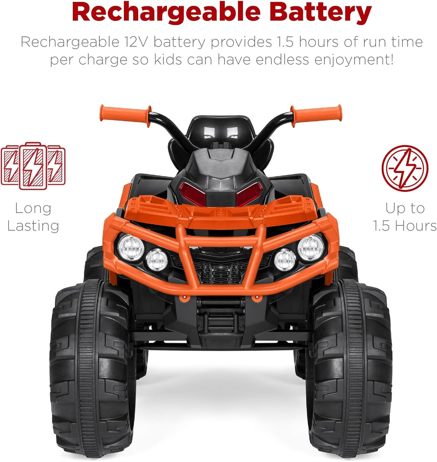 Best Choice Products 12V ATV eléctrico para niños de 4 ruedas con audio Bluetooth, velocidad máxima de 3.7 mph, neumáticos con banda de rodadura, faros LED, radio, color negro