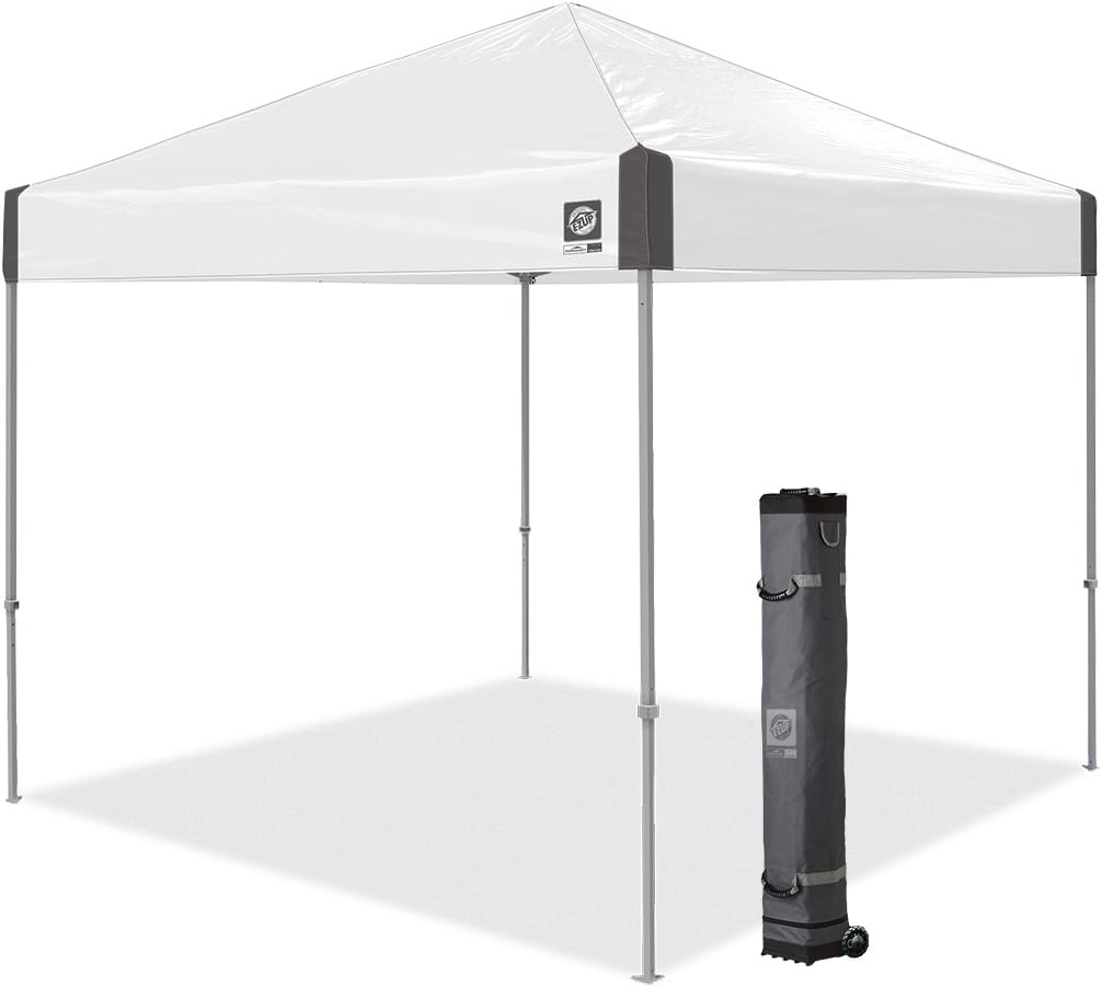 E-Z UP Ambassador Instant Shelter Toldo, 10 x 10 pies, Bolsa de Rodillo y Juego de 4 Puntas de Acero, Gris