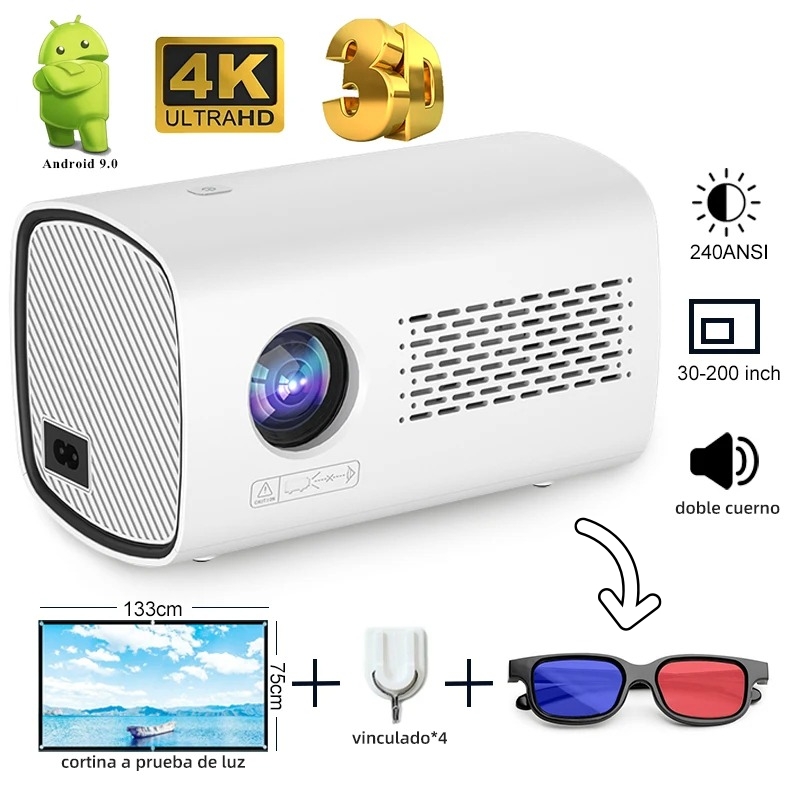 T100 Android 9 1+16G 1080P Proyector decodificación completa 4K Proyector Dual 6G Wifi6 BT5.2 180Ansi cine hogar Keystone HDMI Proyector