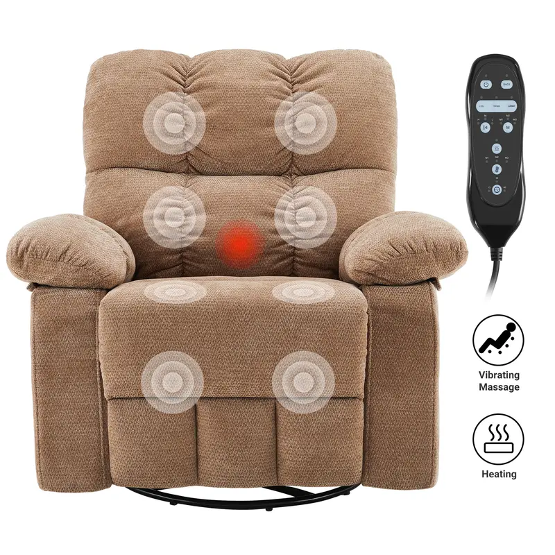 Sillón Reclinable Giratorio con Masaje y Calefacción, Respaldo Ajustable y Tapizado de Chenille