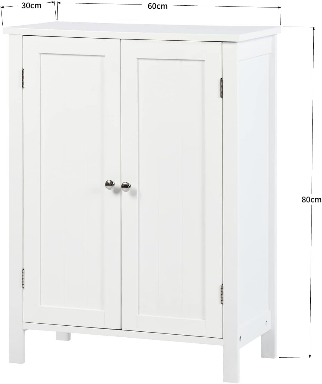 Gabinete de Almacenamiento para Piso de Baño con Puerta Doble, Estante Ajustable, para Baño, Sala de Estar, Cocina, Estilo Nórdico Escandinavo, Fácil Montaje