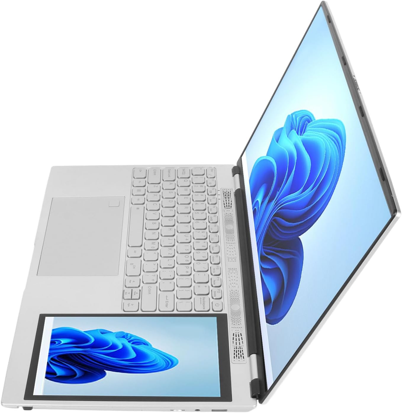 Haofy Laptop de Pantalla Doble, 1280x800 Pantalla Táctil IPS de 7 Pulgadas 16GB HD Laptop Plata Desbloqueo de Huellas Dactilares para Negocios para 11 (16GB+1TB Enchufe de EE. UU.)