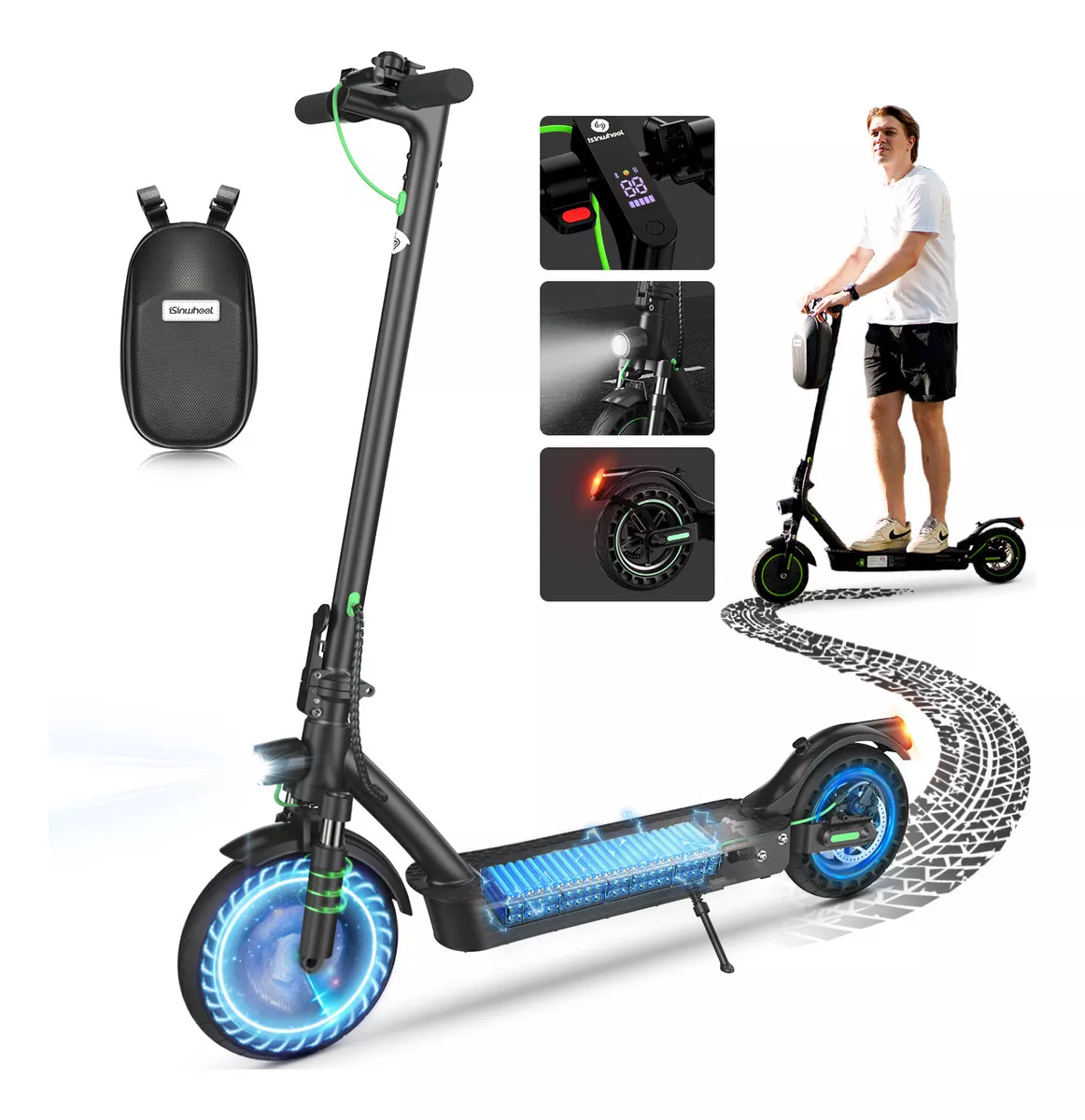 Scooter eléctrico iscooter S9PRO 800W 30 Km/h 7.8 Ah plegable con led negro