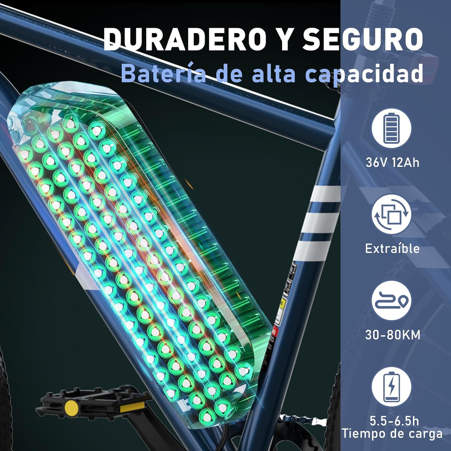 HITWAY - Bicicleta eléctrica para Adultos, Bicicleta E de 26 Pulgadas, 500 W, Bicicleta eléctrica extraíble, 36 V/12 Ah Bicicleta de montaña, Nieve, Playa, con 7 Engranajes-manteles