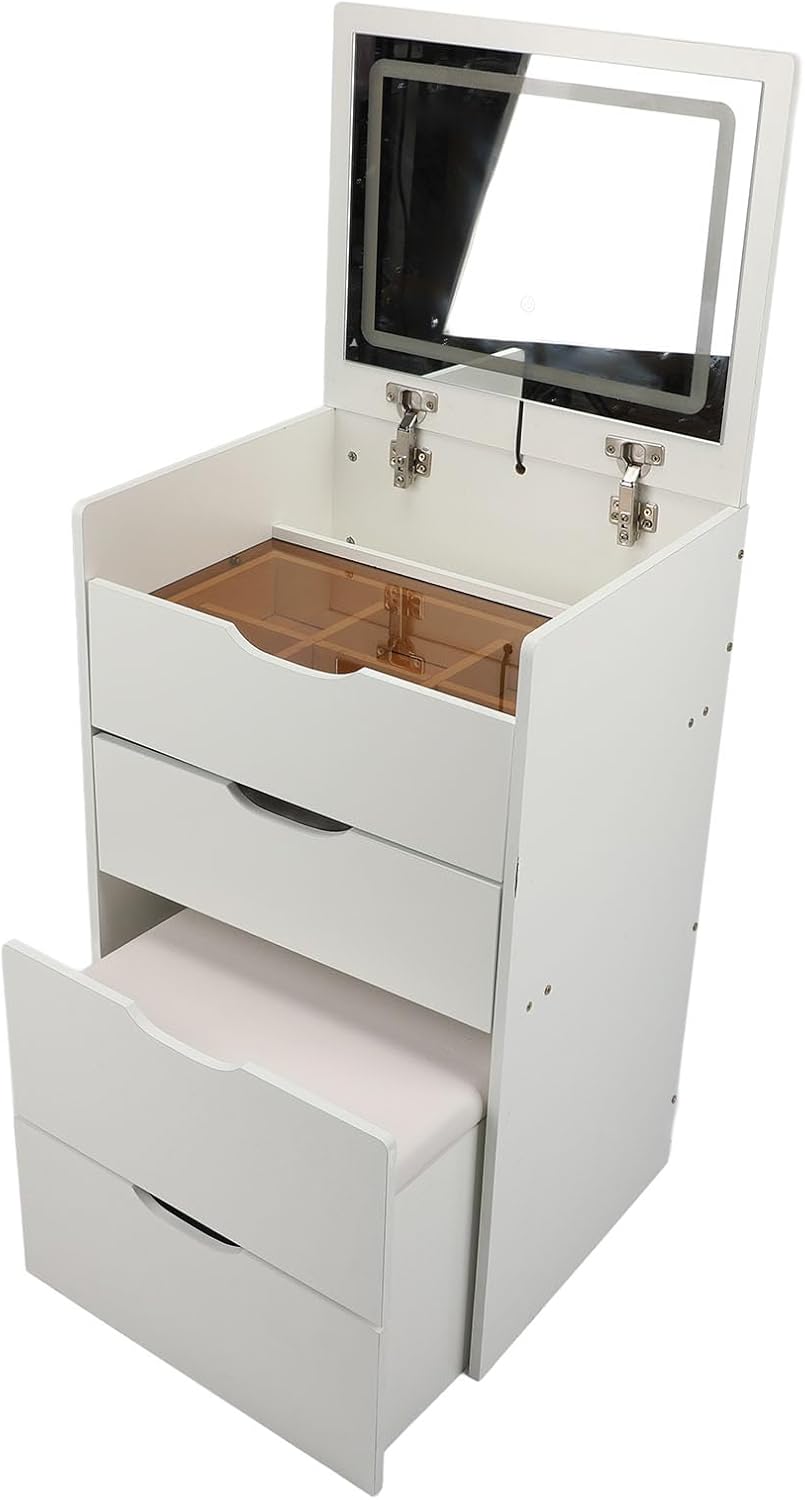 TOPINCN Tocador 3 en 1 con Espejo Abatible, Tocador de Maquillaje con Taburete Acolchado, Tocador Moderno para Dormitorio, Sala de Estar