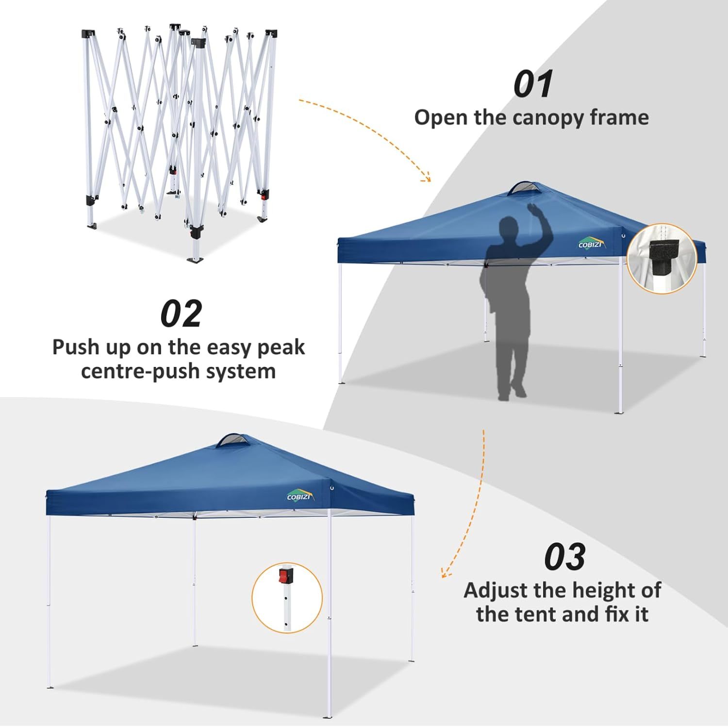 COBIZI - Toldo desplegable de 10 x 20 Pulgadas con 6 Paredes Laterales, toldo Impermeable para Eventos al Aire última intervensión, UPF 50+ cenador portátil para Fiestas, Playa, Camping, Boda,
