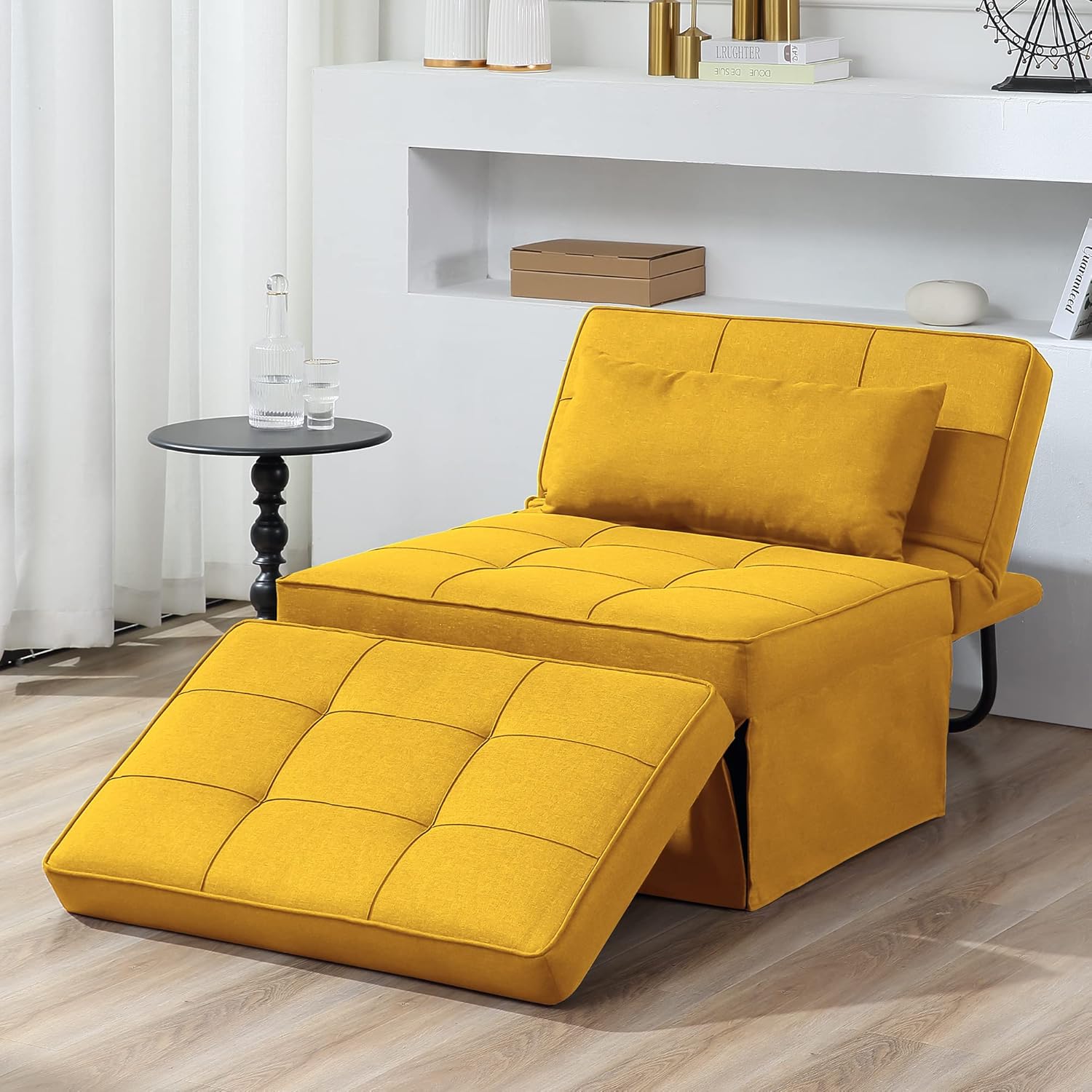 Sofá Cama, Cama otomana Plegable multifunción 4 en 1, Moderna Silla Convertible con Respaldo Ajustable, para Sala de Estar, Departamento pequeño, Gris Claro