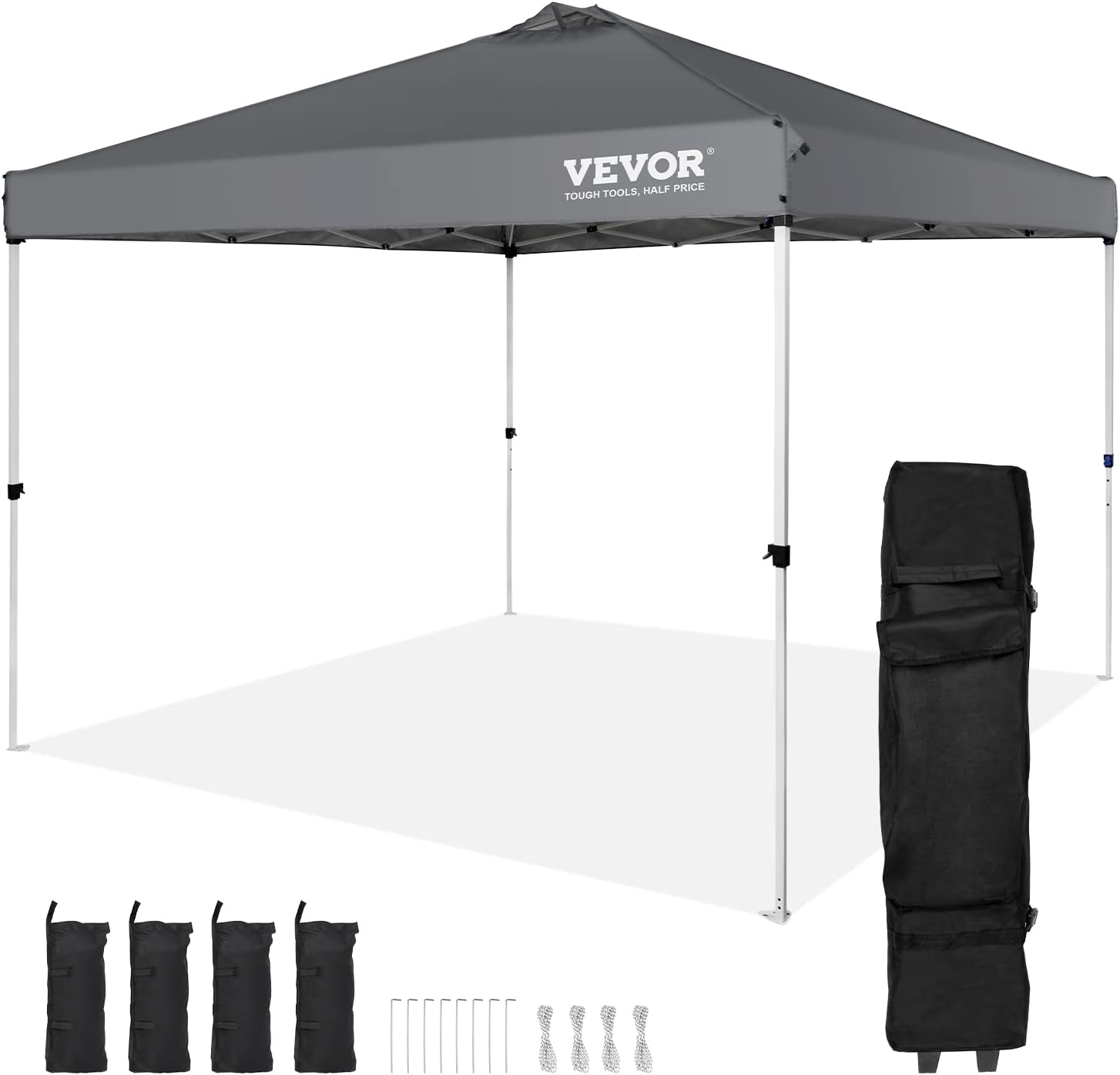 VEVOR - Tienda de campaña desplegable para toldo de 10 x 10 pies, lona recubierta de poliuretano de 250 D, con bolsa de rodillo portátil y 4 bolsas de arena, resistente al agua y protección solar para