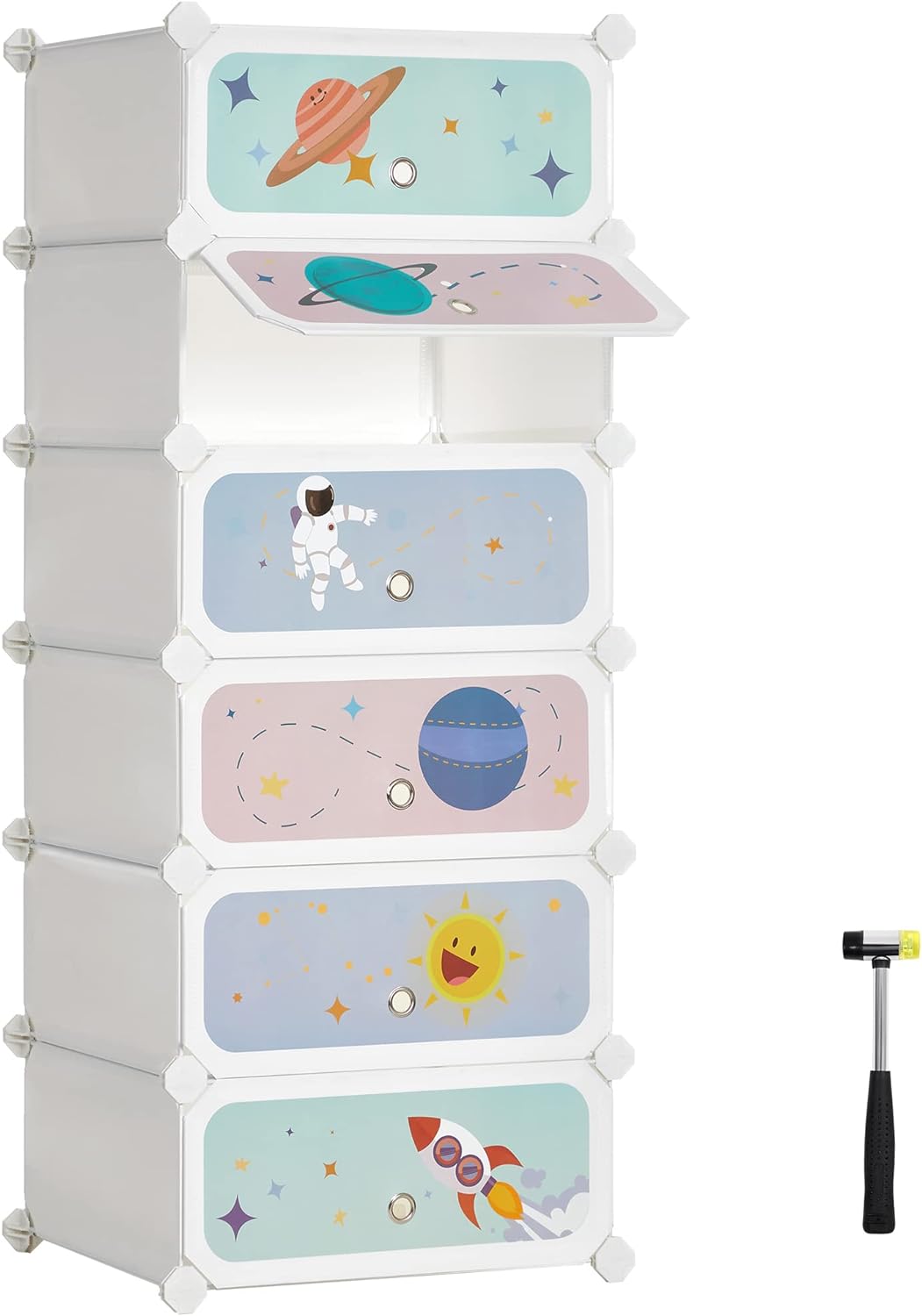 SONGMICS Modular Children's Shelf with 6 Cubes, Children's Shoe Rack, 43 x 31 x 105 cm, Modular Cabinet with Doors, for Clothes, Shoes, Toys, Cloud White MLPC904W01