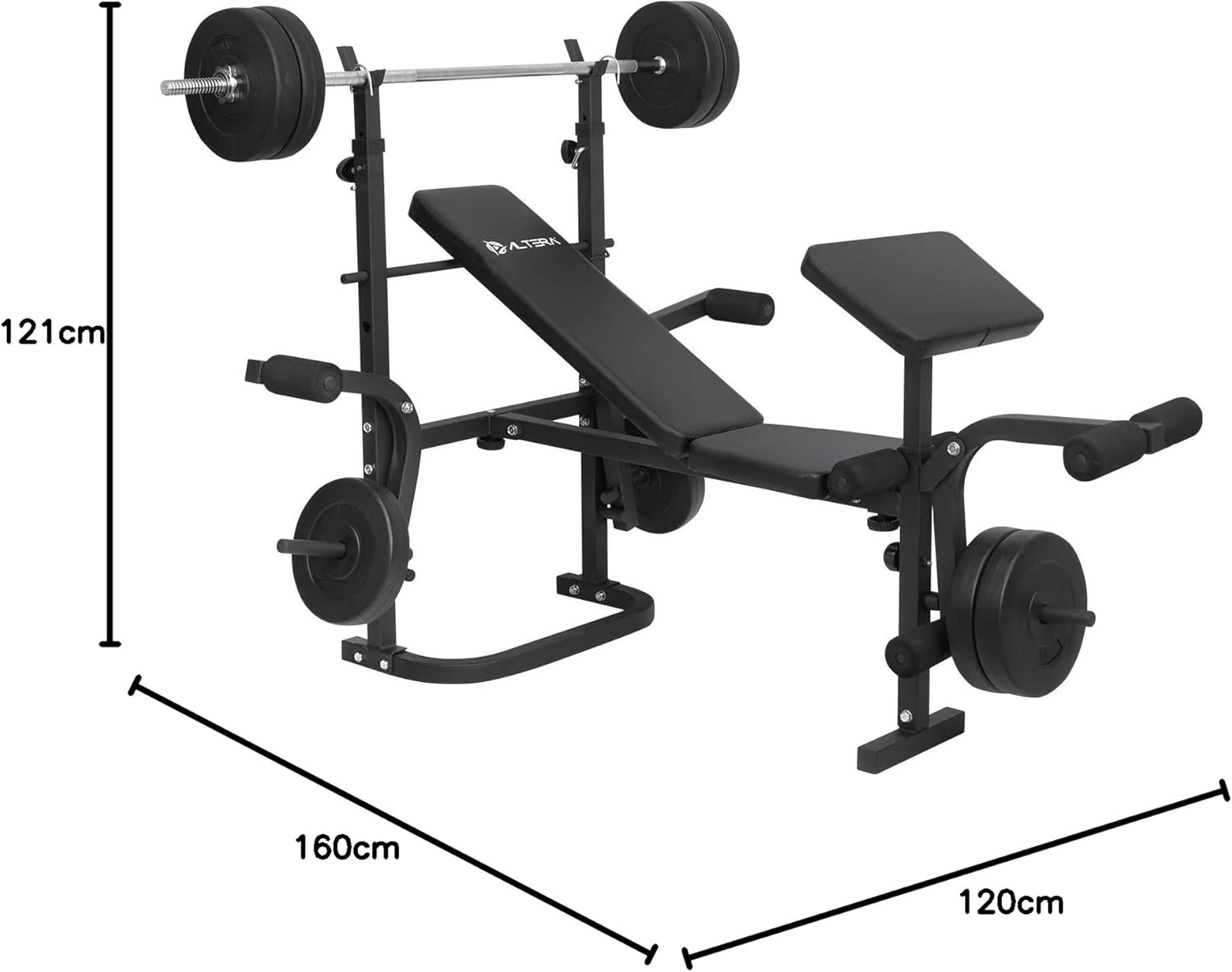 Altera Banco para Pesas Multiposiciones con Kit de 8 Discos de 10 lbs y Barra Recta